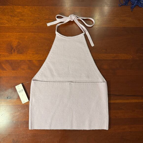 Anthropologie Crop Wool Cashmere Halter top Lavender Size L NWT - Picture 2 of 4